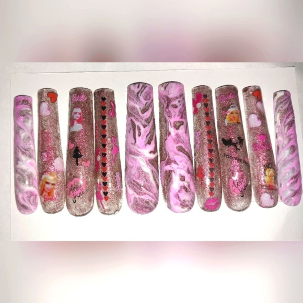 Hand crafted custom10pc acrylic press on nails sz large